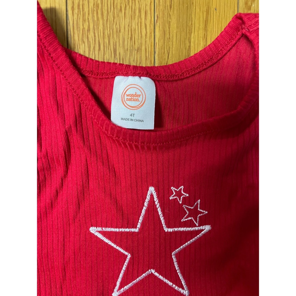 Girls Red Star Print Ribbed Sleeveless Dress Size 4T NWT patriotic/ July 4th - Picture 4 of 6